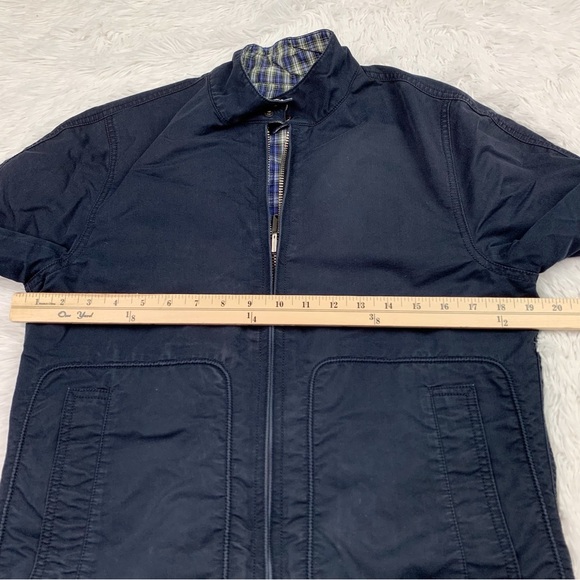 Fossil men reversible mock neck plaid jacket full zip navy blue pockets - Picture 3 of 12